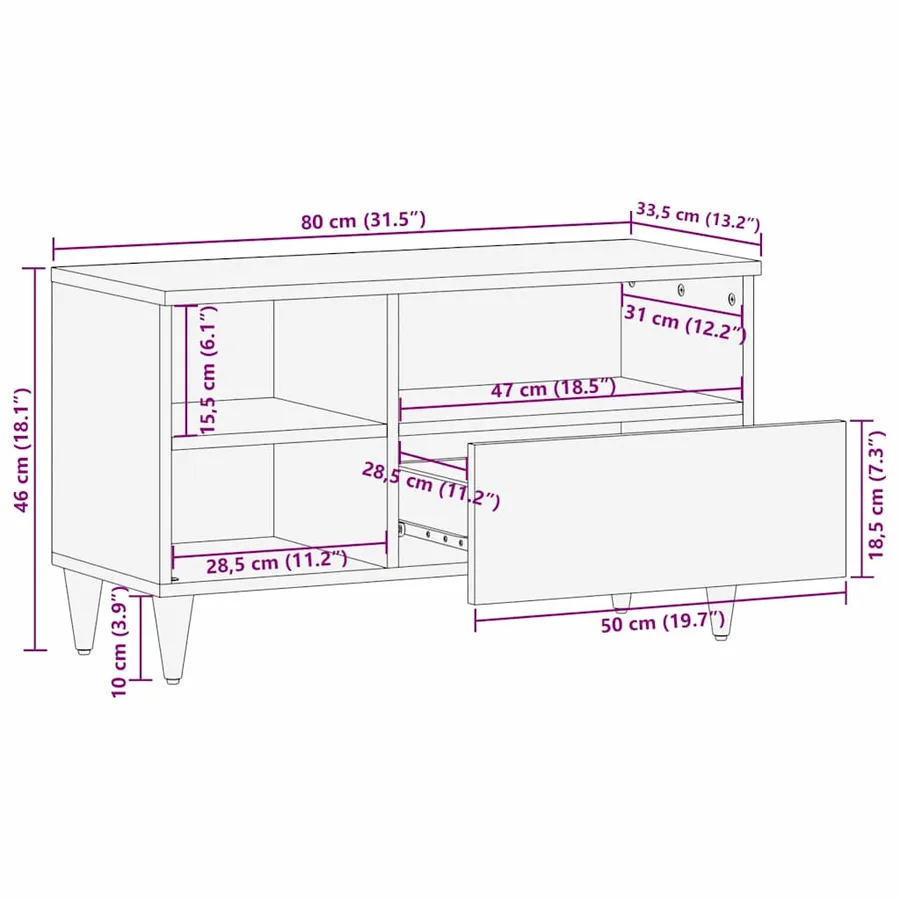 Meuble TV Marron 80 x 33,5 x 46 cm Bois de mangue massif - 12