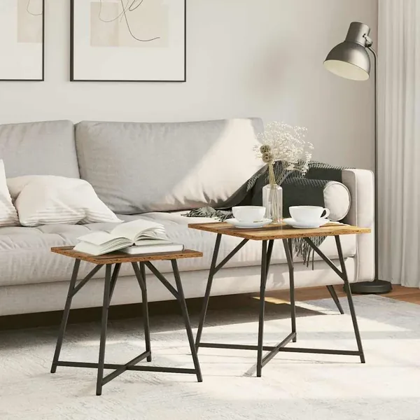Ensemble de tables d'appoint 2 pcs Bois ancien et noir