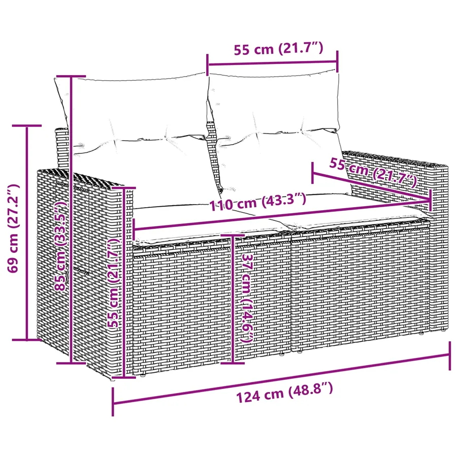 Ensemble de canapé de jardin avec coussin 9 pcs Noir polyrotin - 17