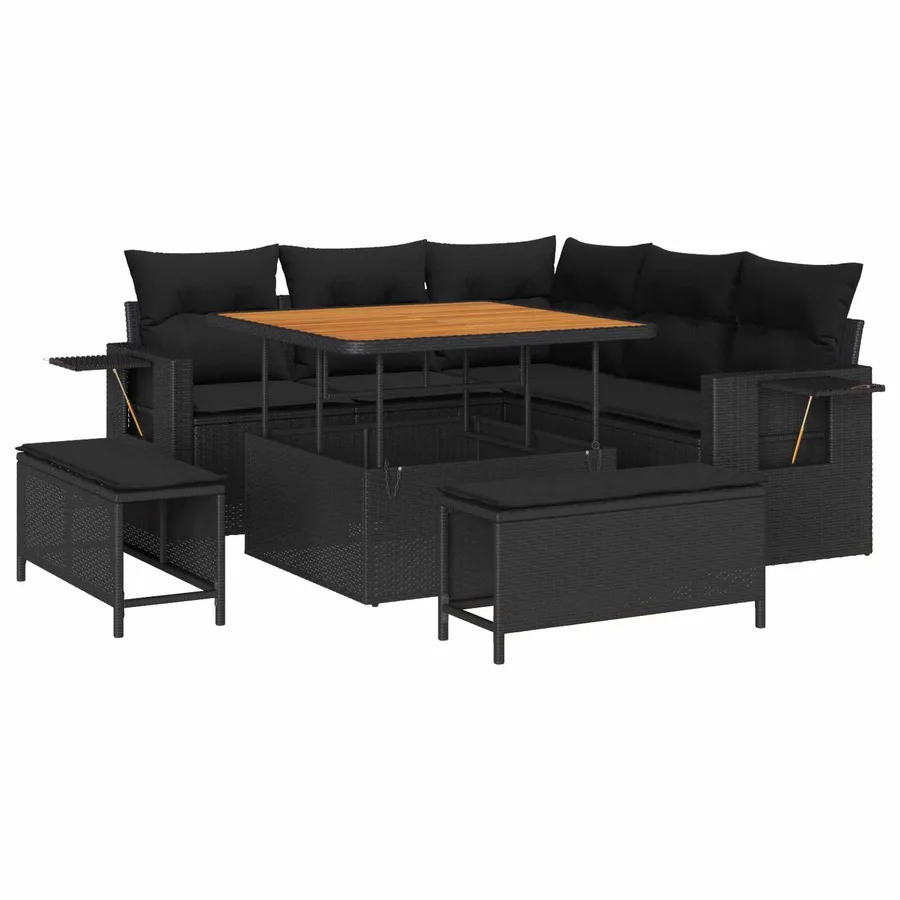 Ensemble de canapé de jardin avec coussin 9 pcs Noir polyrotin - 2