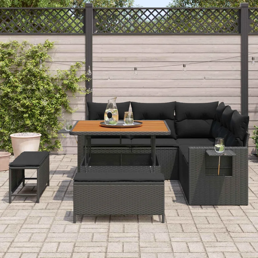 Ensemble de canapé de jardin avec coussin 9 pcs Noir polyrotin - 3