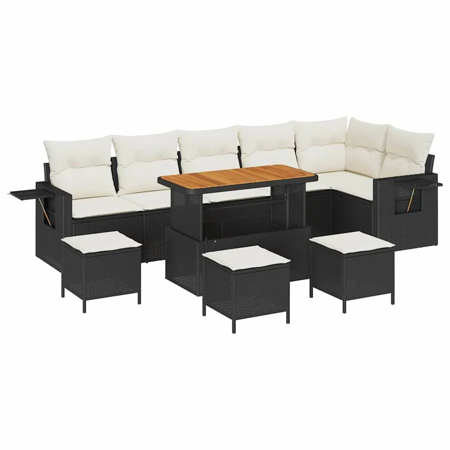 Ensemble de canapé de jardin 12 pcs Noir et Crème polyrotin - 2