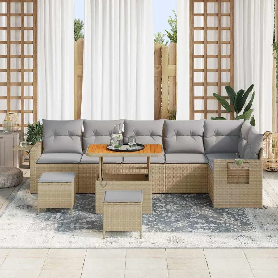 Ensemble de canapé de jardin 11 pcs Beige et Gris clair - 3