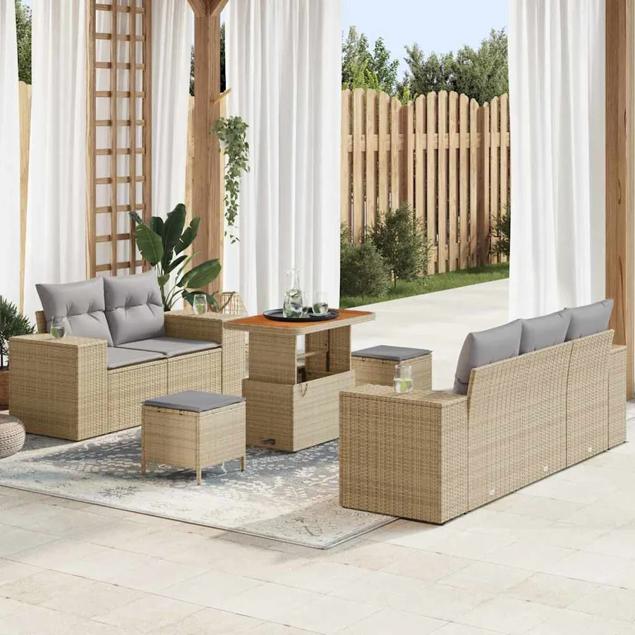 Ensemble de canapé de jardin 8 pcs Beige et Gris clair