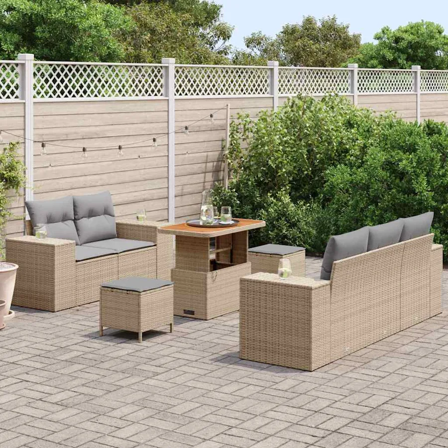 Ensemble de canapé de jardin 8 pcs Beige et Gris clair - 3