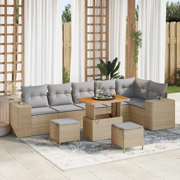 Ensemble de canapé de jardin 9 pcs Beige et Gris clair