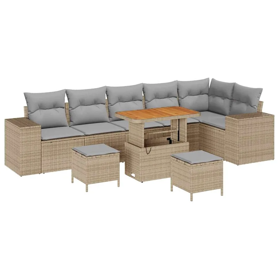 Ensemble de canapé de jardin 9 pcs Beige et Gris clair - 2