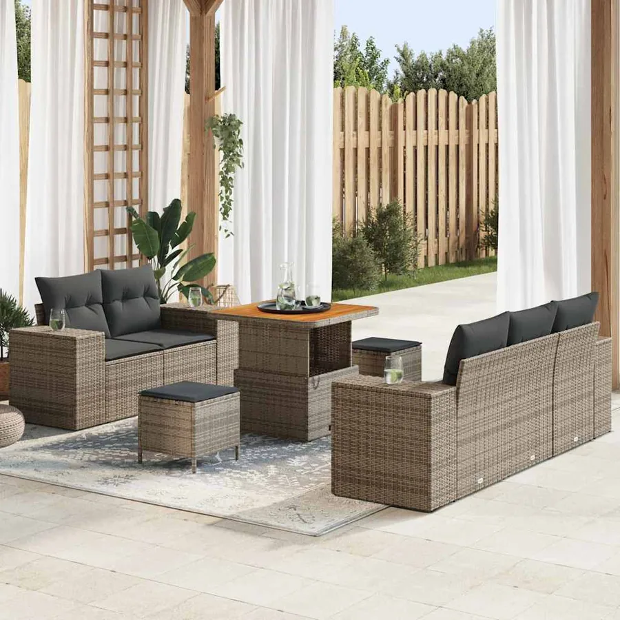 Ensemble de canapé de jardin 8 pcs Gris Poly Rattan