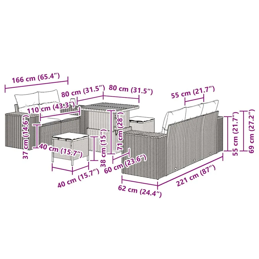 Ensemble de canapé de jardin 8 pcs Gris Poly Rattan - 15
