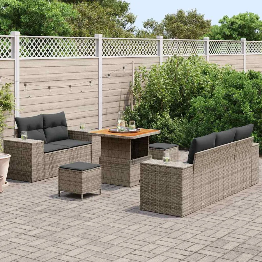 Ensemble de canapé de jardin 8 pcs Gris Poly Rattan - 3