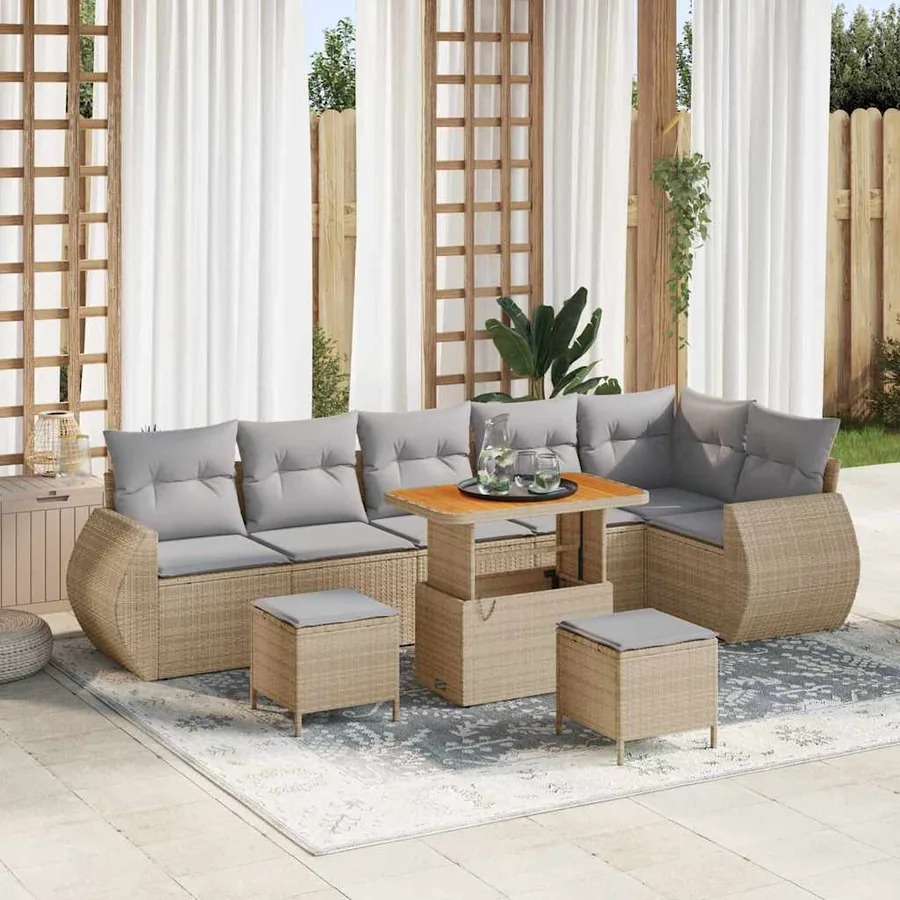 Ensemble de canapé de jardin 9 pcs beige et gris clair