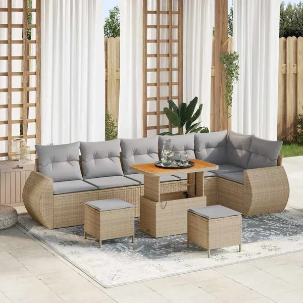 Ensemble de canapé de jardin 9 pcs beige et gris clair