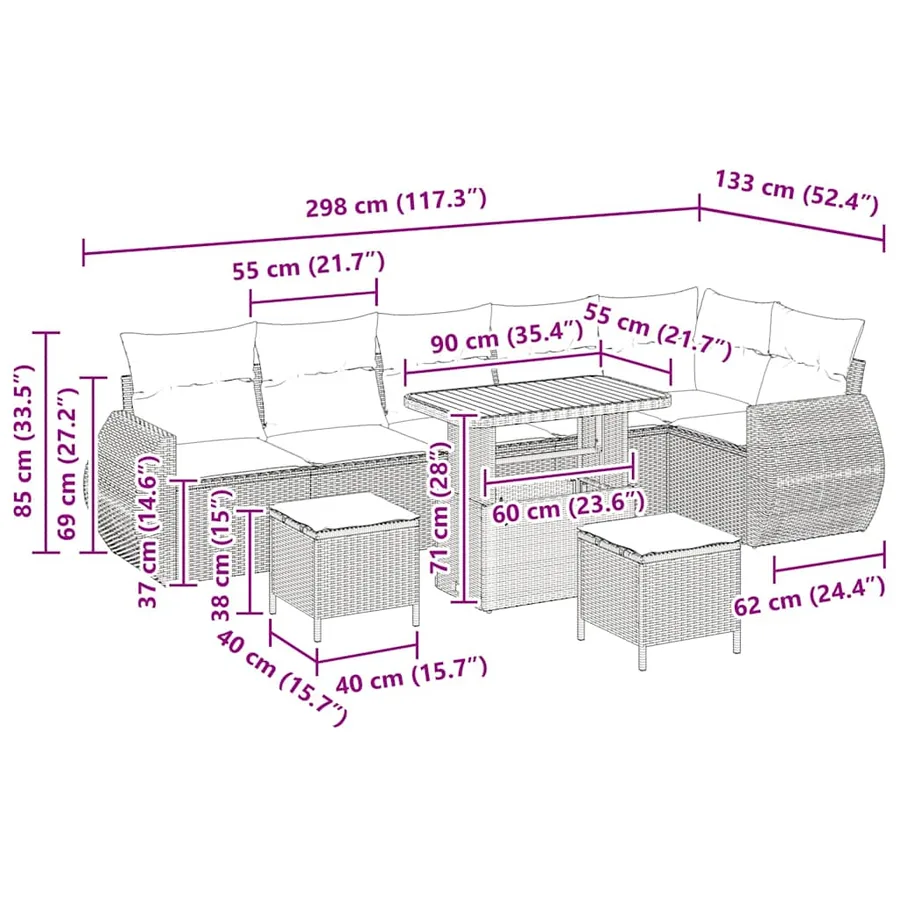 Ensemble de canapé de jardin 9 pcs beige et gris clair - 18