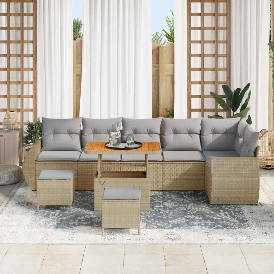 Ensemble de canapé de jardin 9 pcs beige et gris clair - 3