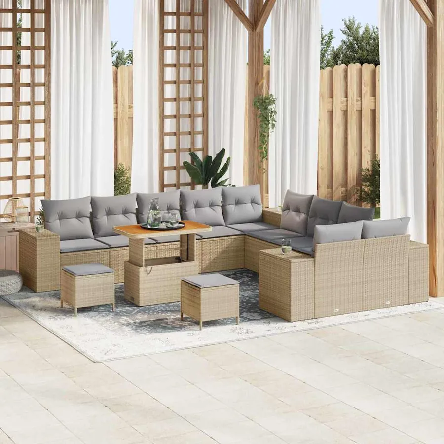 Ensemble de canapé de jardin 13 pcs Beige et Gris clair