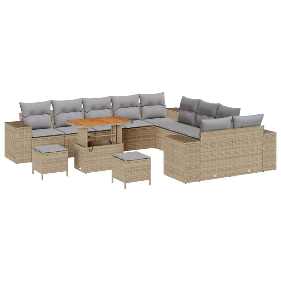 Ensemble de canapé de jardin 13 pcs Beige et Gris clair - 2