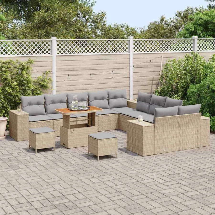 Ensemble de canapé de jardin 13 pcs Beige et Gris clair - 3