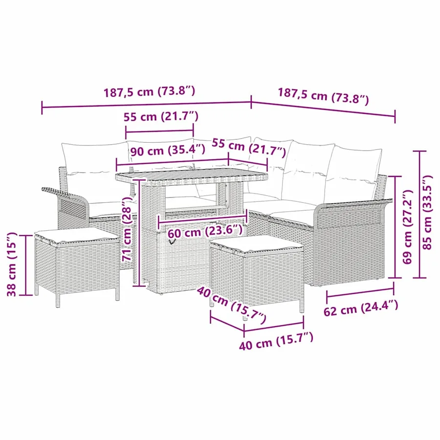 Ensemble de canapé de jardin avec coussin 8 pcs Gris - 18