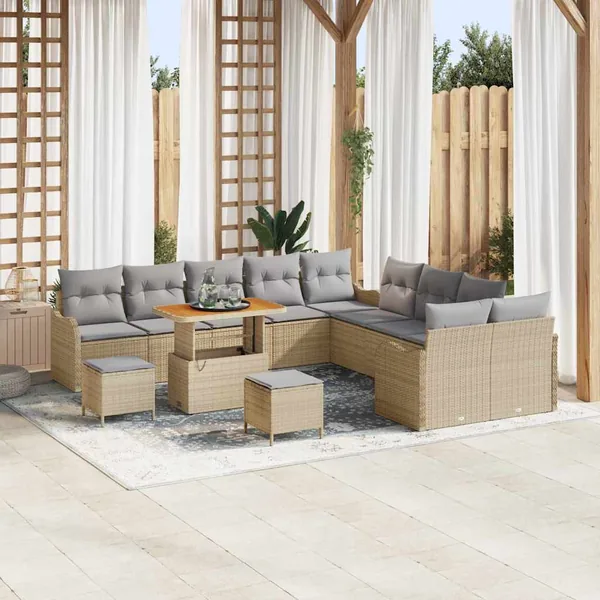 Ensemble de canapé de jardin 13 pcs Beige et Gris clair