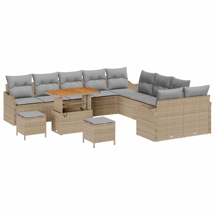 Ensemble de canapé de jardin 13 pcs Beige et Gris clair - 2