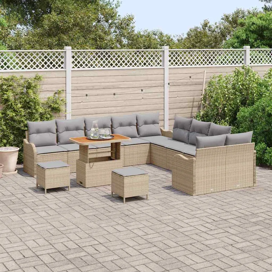 Ensemble de canapé de jardin 13 pcs Beige et Gris clair - 3