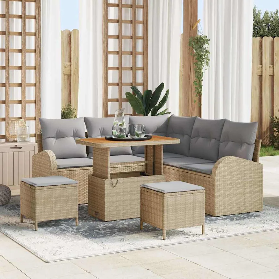 Ensemble de canapé de jardin 8 pcs Beige et Gris clair
