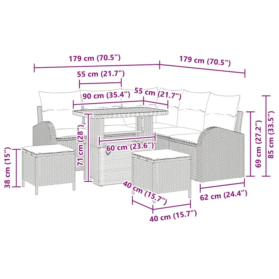 Ensemble de canapé de jardin 8 pcs Beige et Gris clair - 18