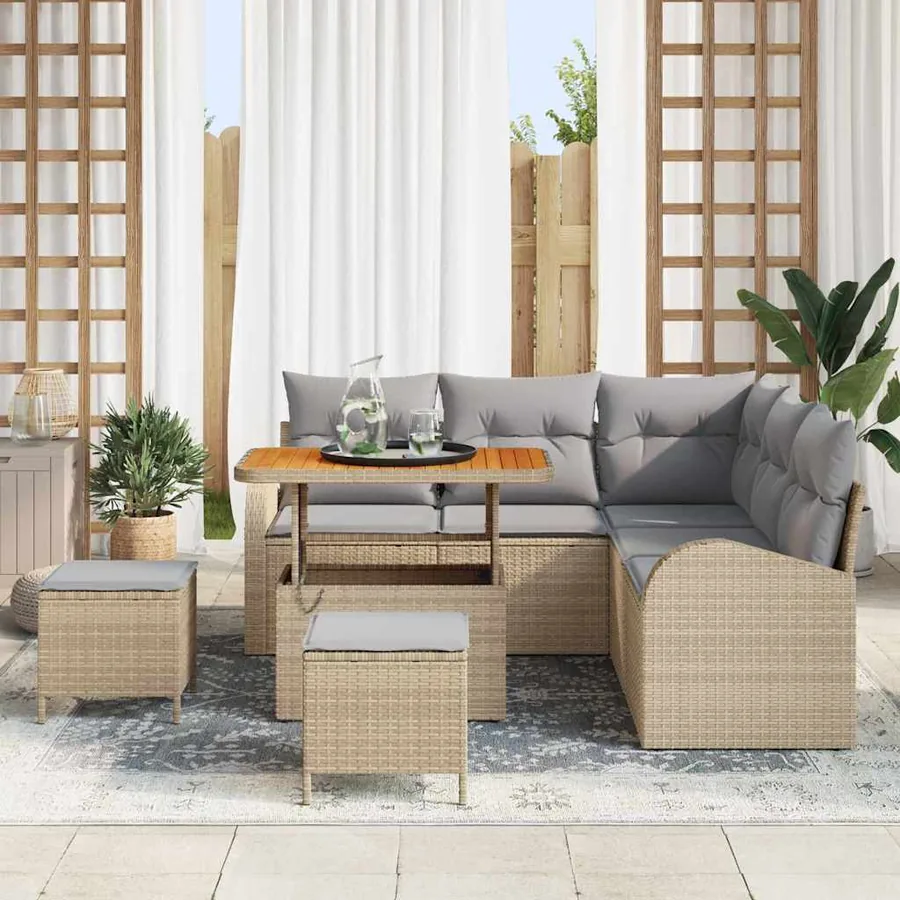 Ensemble de canapé de jardin 8 pcs Beige et Gris clair - 3