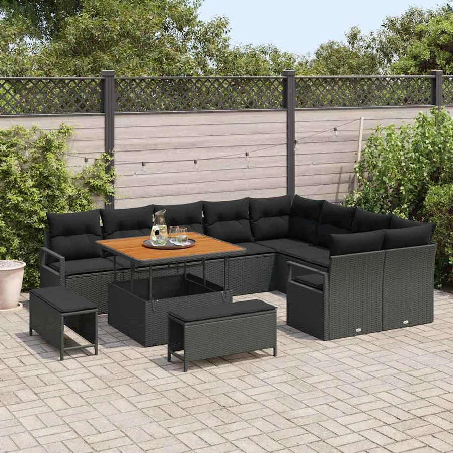 Ensemble de canapé de jardin avec coussin 12 pcs Noir - 3