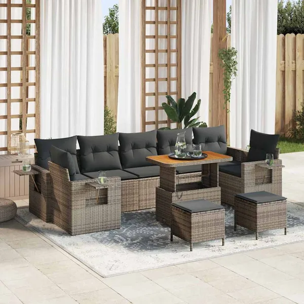 Ensemble de canapé de jardin avec coussin 10 pcs Gris polyrotin