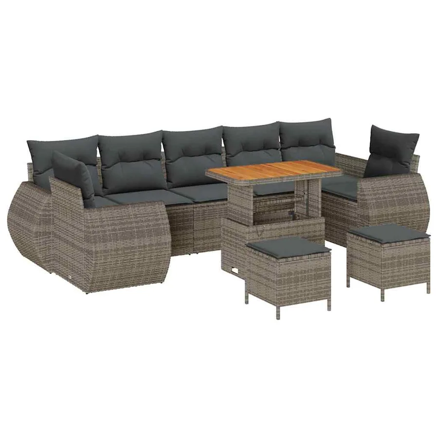 Ensemble de canapé de jardin 10 pcs Gris polyrotin - 2