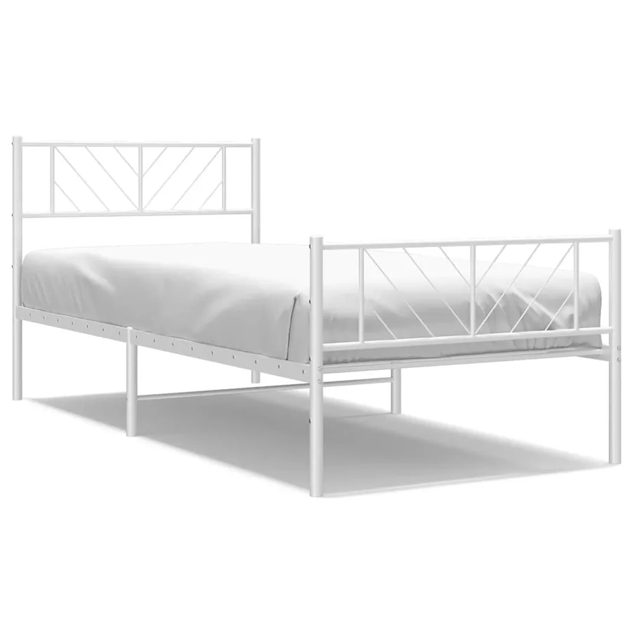 Cadre de lit métal sans matelas et pied de lit blanc 100x190 cm - 2