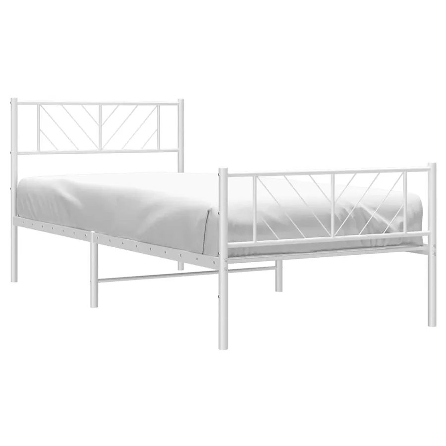 Cadre de lit métal sans matelas et pied de lit blanc 100x190 cm - 4