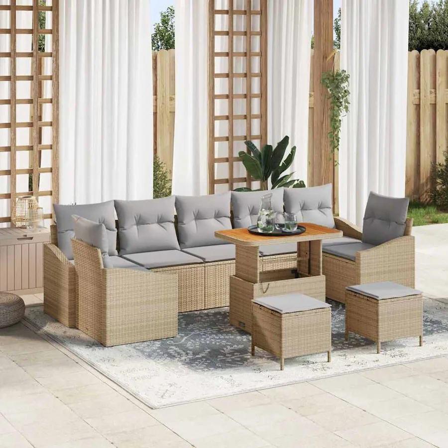 Ensemble de canapé de jardin 10 pcs Beige Poly rotin