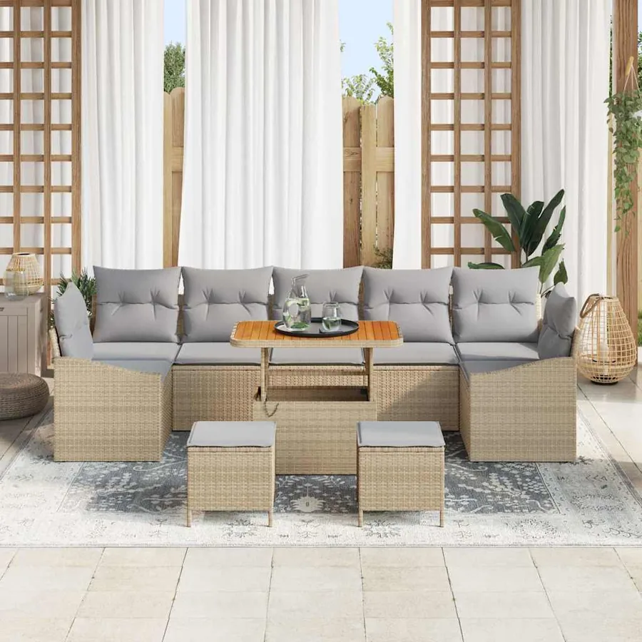 Ensemble de canapé de jardin 10 pcs Beige Poly rotin - 3