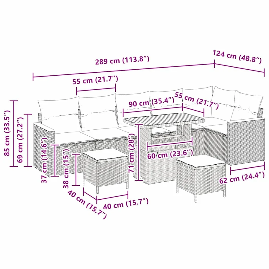 Ensemble de canapé de jardin avec coussin Gris Poly rotin - 18