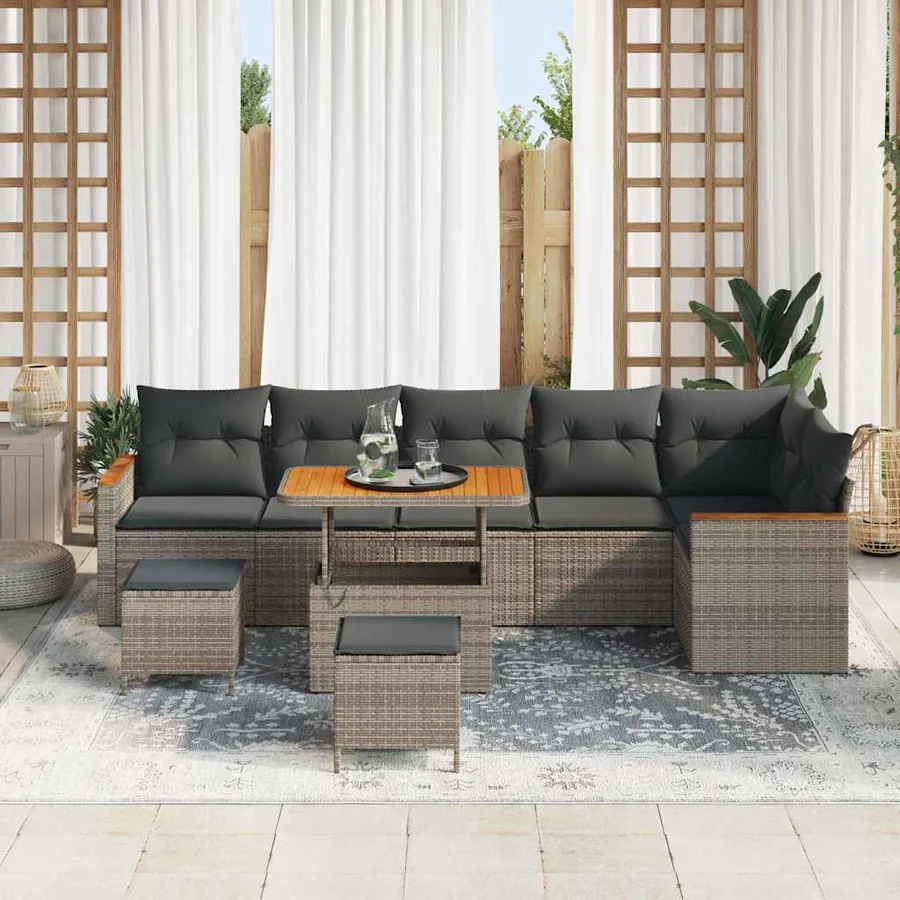 Ensemble de canapé de jardin avec coussin Gris Poly rotin - 3