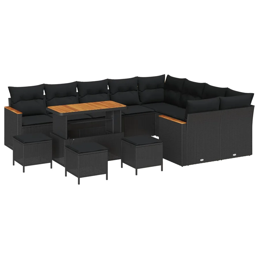 Ensemble de canapé de jardin 13 pcs Noir Poly Rattan - 2