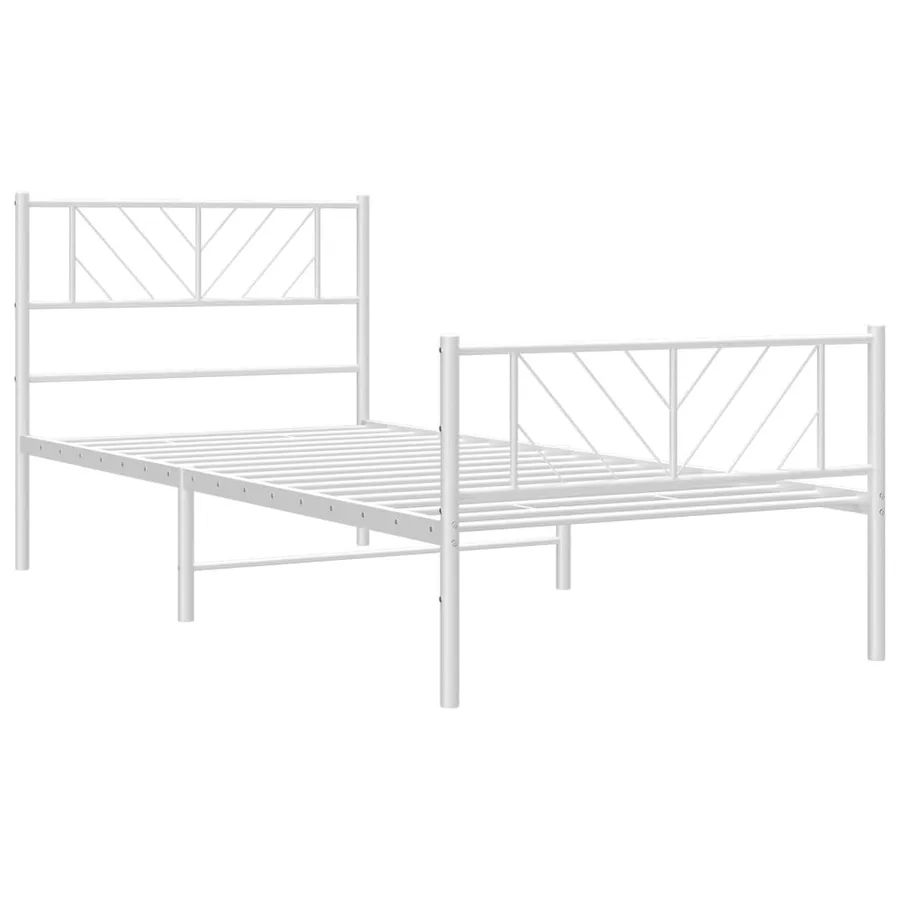 Cadre de lit métal sans matelas et pied de lit blanc 107x203 cm - 4