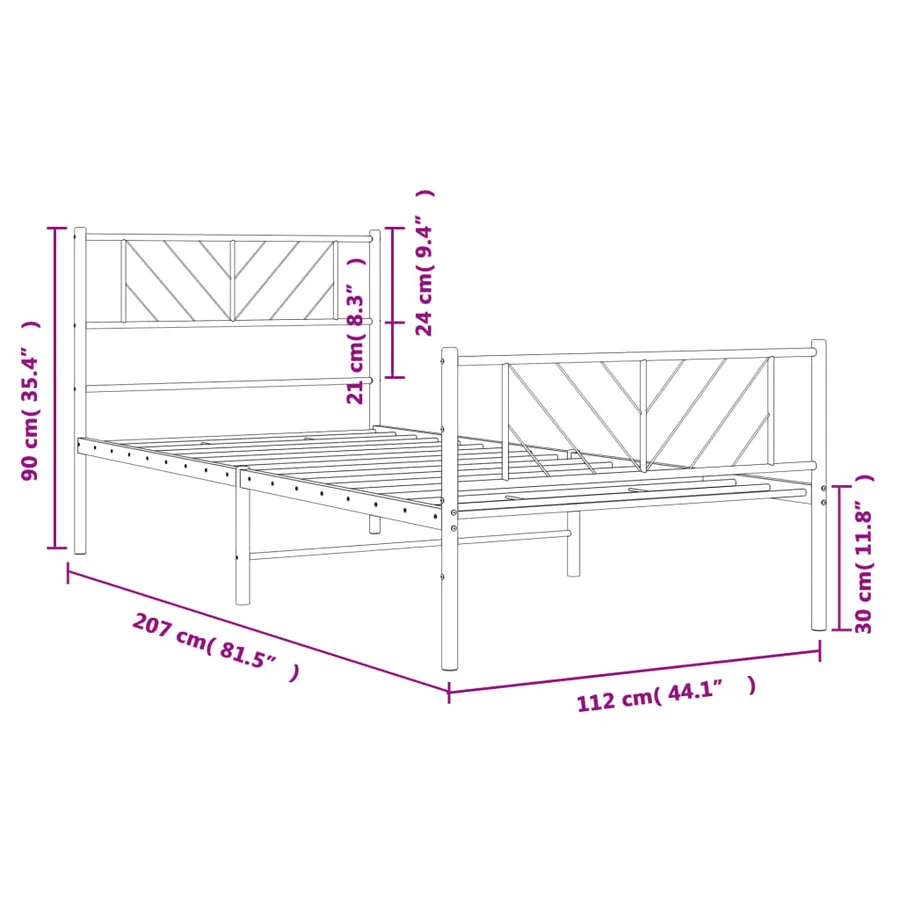 Cadre de lit métal sans matelas et pied de lit blanc 107x203 cm - 9