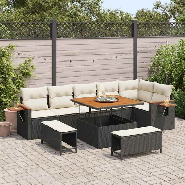 Ensemble de canapé de jardin 11 pcs Noir et Crème polyrotin