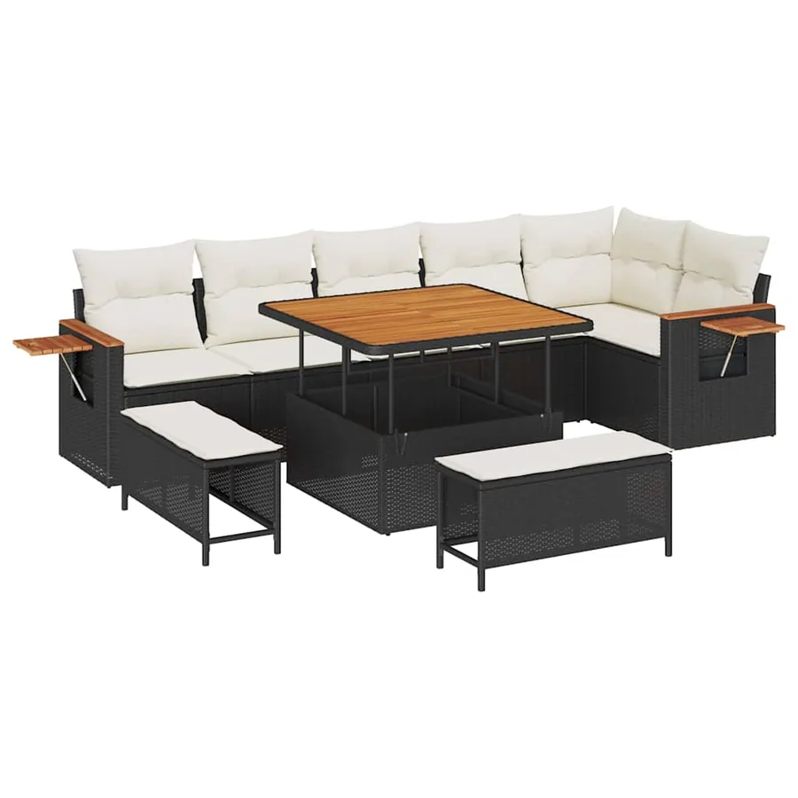 Ensemble de canapé de jardin 11 pcs Noir et Crème polyrotin - 2
