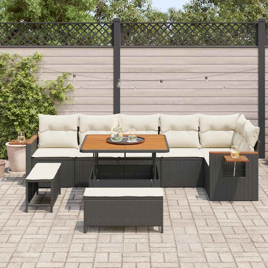 Ensemble de canapé de jardin 11 pcs Noir et Crème polyrotin - 3