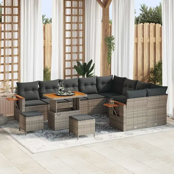 Ensemble de canapé de jardin avec coussin 13 pcs Gris polyrotin