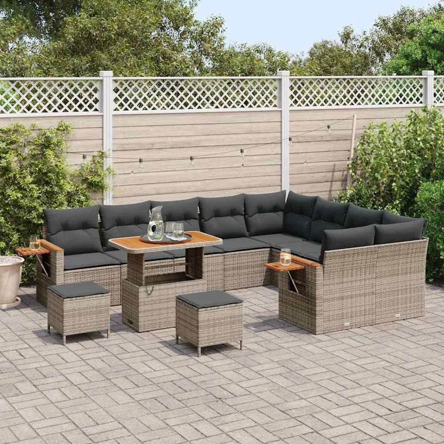 Ensemble de canapé de jardin avec coussin 13 pcs Gris polyrotin - 3