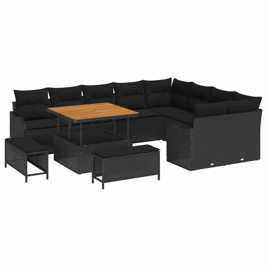 Ensemble de canapé de jardin avec coussin 12 pcs Noir polyrotin - 2