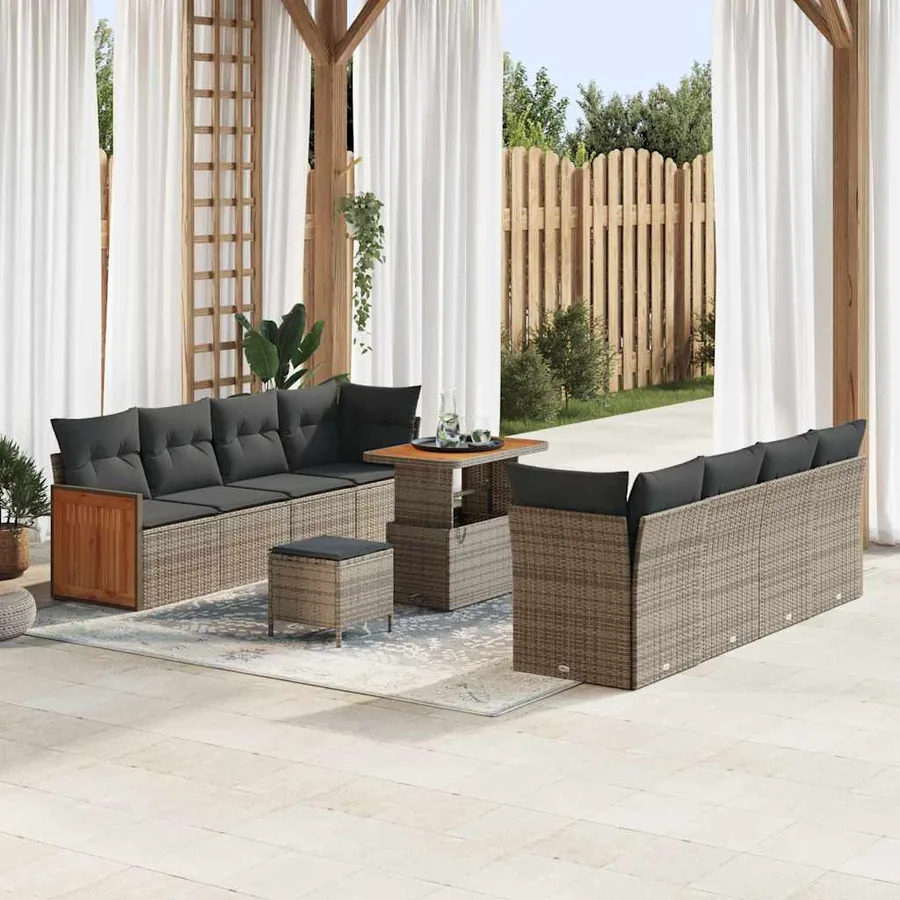 Ensemble de canapé de jardin avec coussin 12 pcs Gris polyrotin