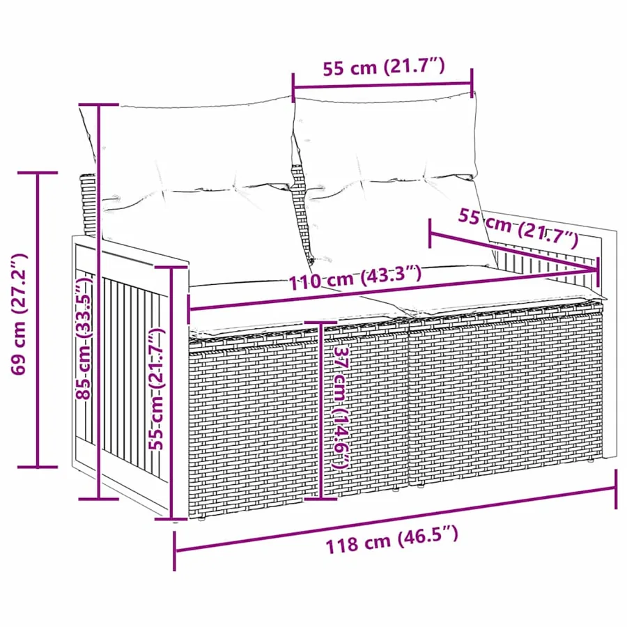 Ensemble de canapé de jardin avec coussin 12 pcs Gris polyrotin - 16