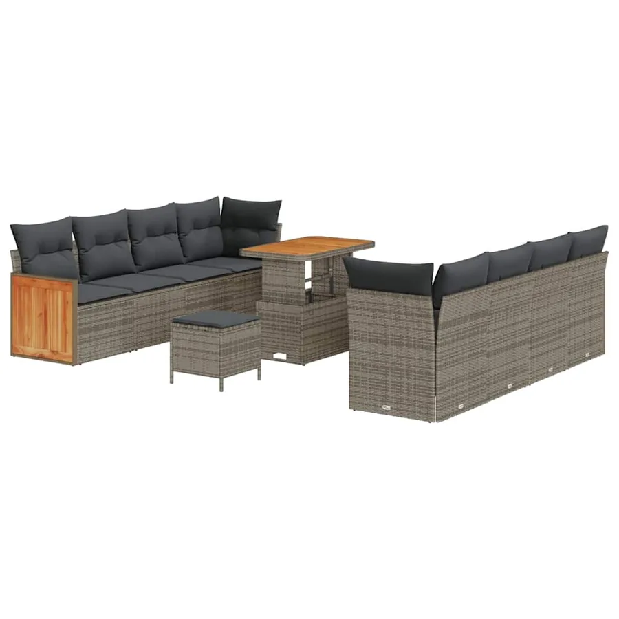Ensemble de canapé de jardin avec coussin 12 pcs Gris polyrotin - 2