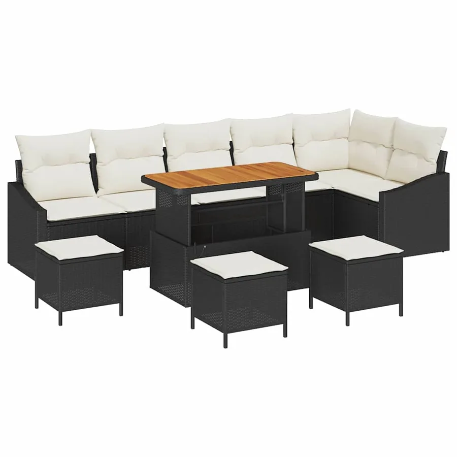 Ensemble de canapé de jardin avec coussin 10 pcs Noir polyrotin - 2